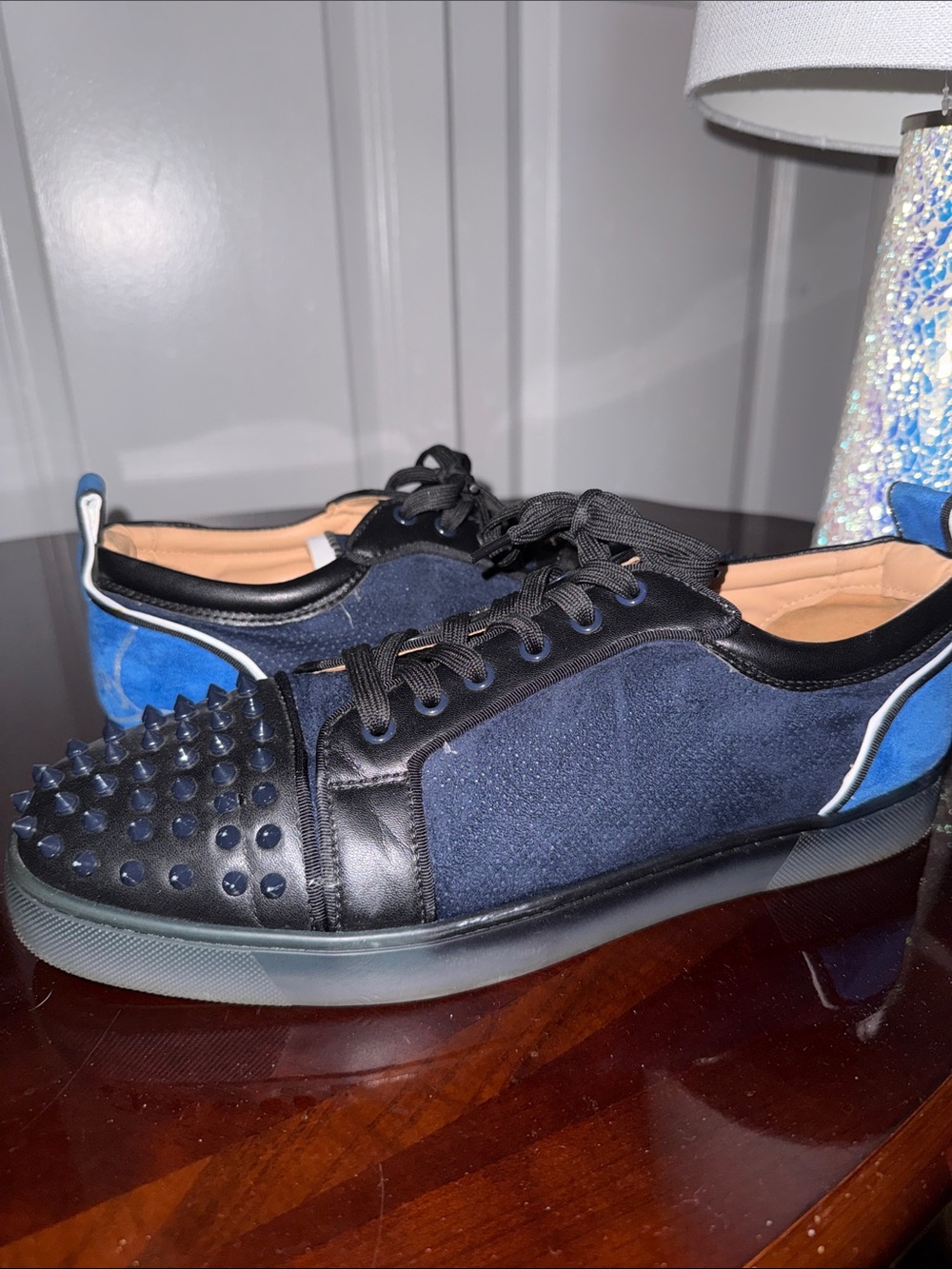 Christian Louboutin Black and Blue Men’s Spike-Detail Sneakers